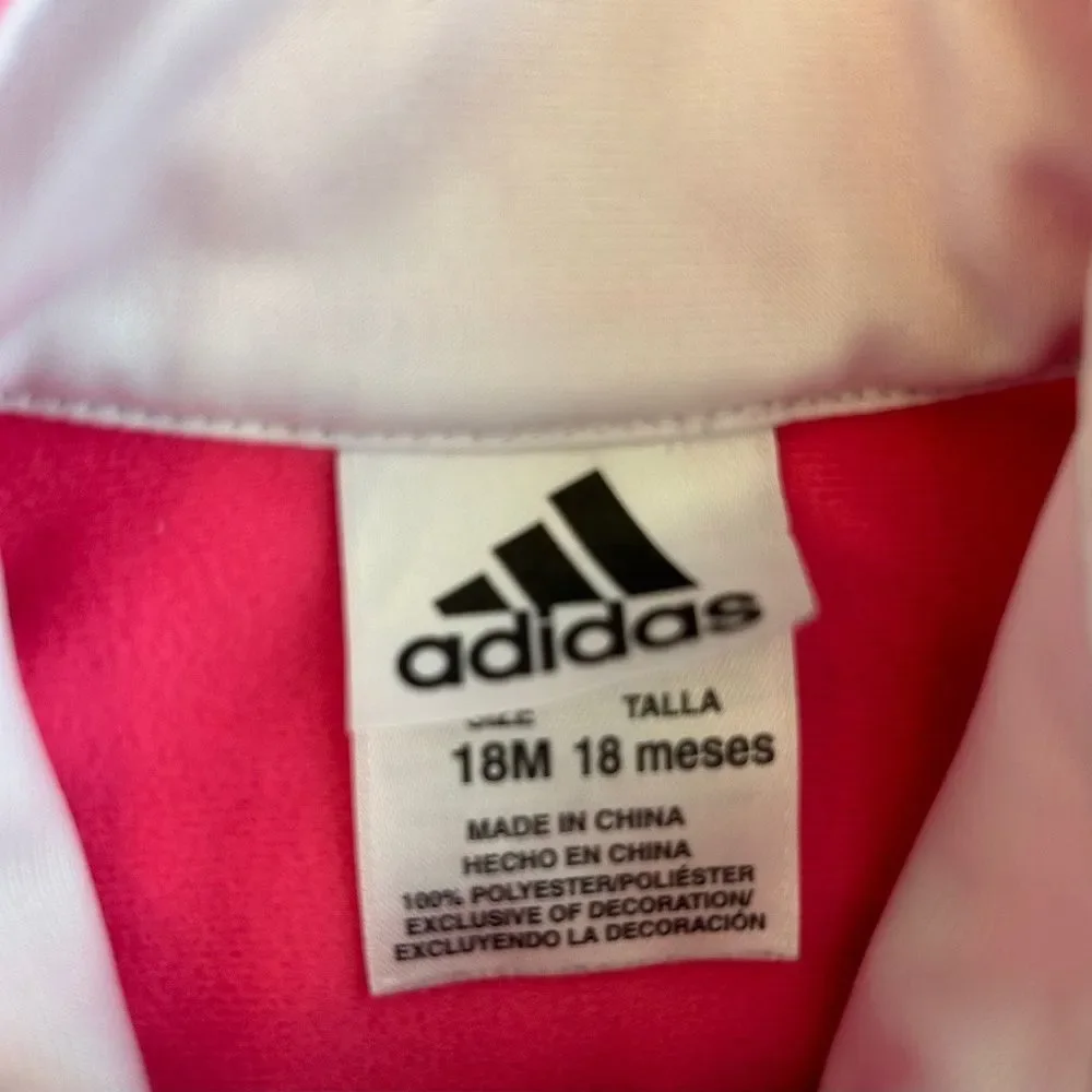 ADIDAS STRIPES TODDLER GIRLS NEON PINK TRACKSUIT SWEATSUIT COAT JACKET 18 MONTHS